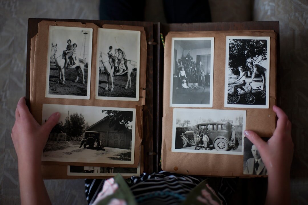 children looking at old photos